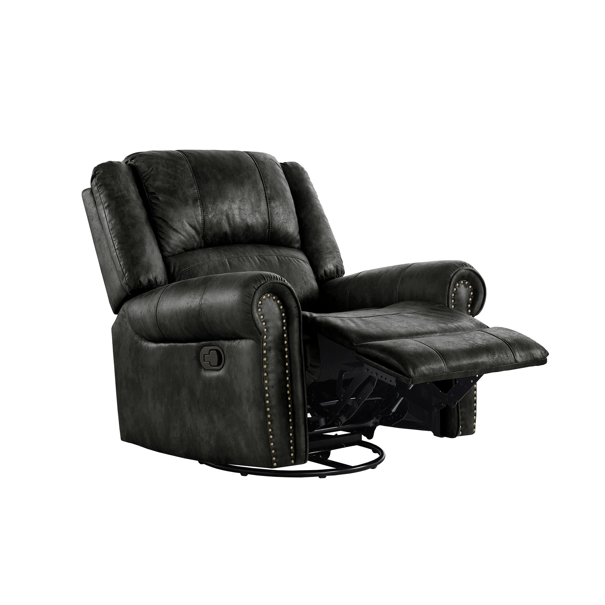 Weston Home Tippecanoe Polished Microfiber Nailhead Swivel Glider Recliner, Black