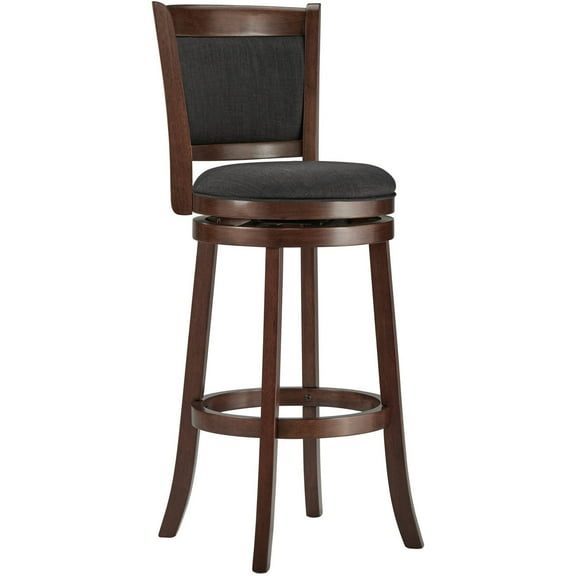 Weston Home Upholstered Swivel Seat Cherry Finish Wood Bar Height Stool, Dark Gray