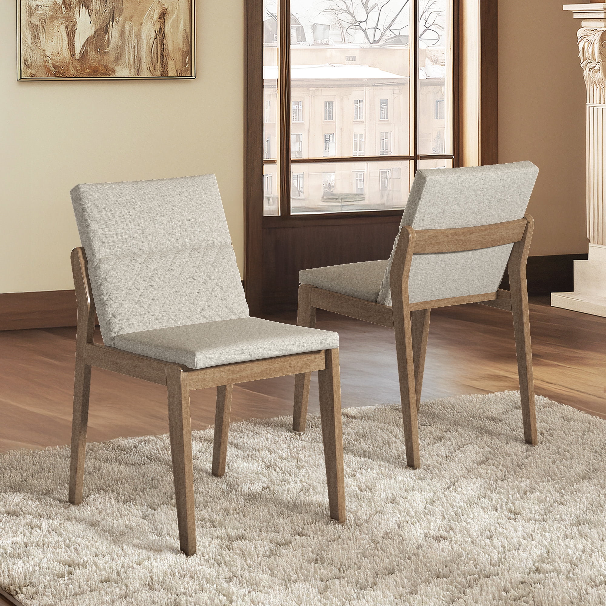 Weston Home Vagar Beige Linen Wood Dining Chairs, Natural Finish (Set of 2)