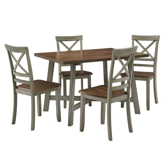 Weston Home Valence 47.5" 4 - Person X-base Trestle Dining Set, Antique Grey, Rustic Oak Finish