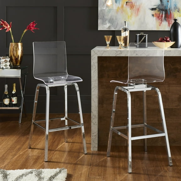 Weston Home Valenti Acrylic Swivel High Back Bar Stools, Set 2, Chrome
