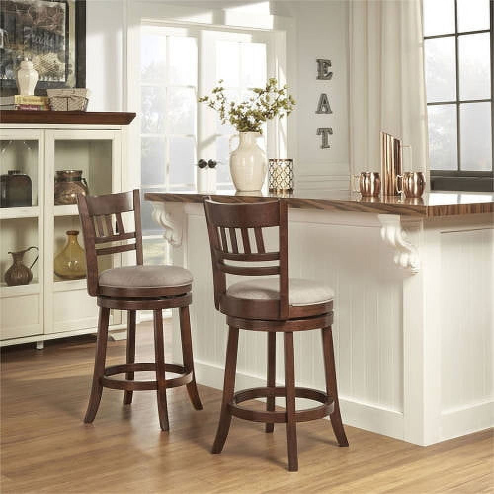 Weston Home Vertical Design Swivel Dark Cherry Finish Wood Counter Height Stool, Gray Linen
