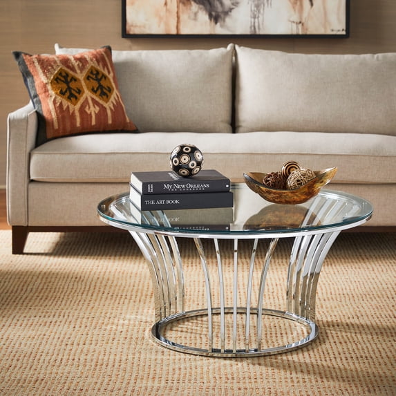 Weston Home Visby Chrome Finish Table Coffee Table with Glass Top