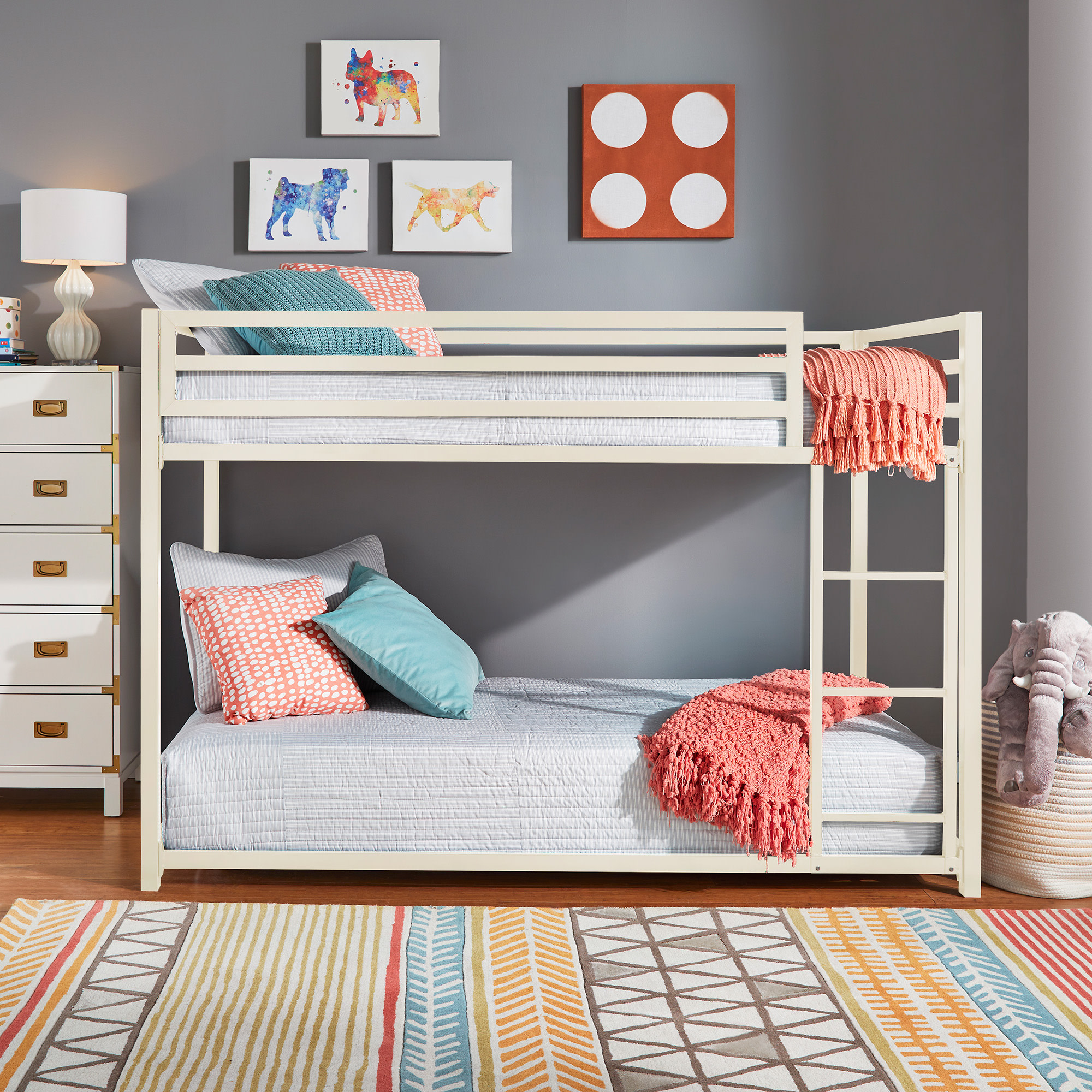 Weston Home Kids Metal Twin over Full Bunk Bed with Ladder, White
