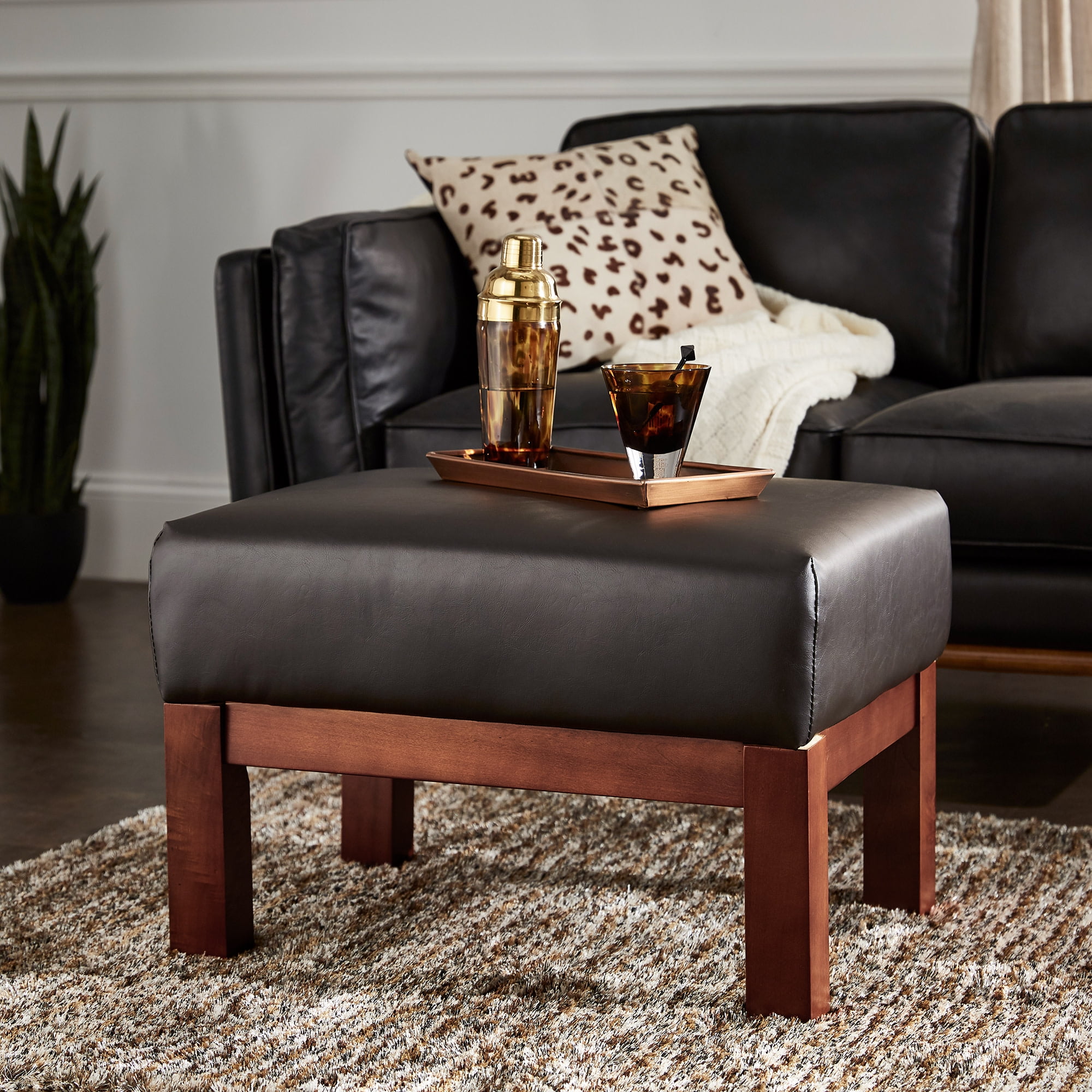 Weston Home Warner Faux Leather Ottoman, Dark Brown - Walmart.com