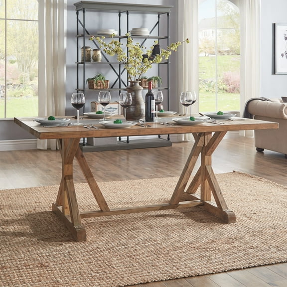 Weston Home Warner Rectangular Wood Dining Table with Concrete Inlay in Natural Finish