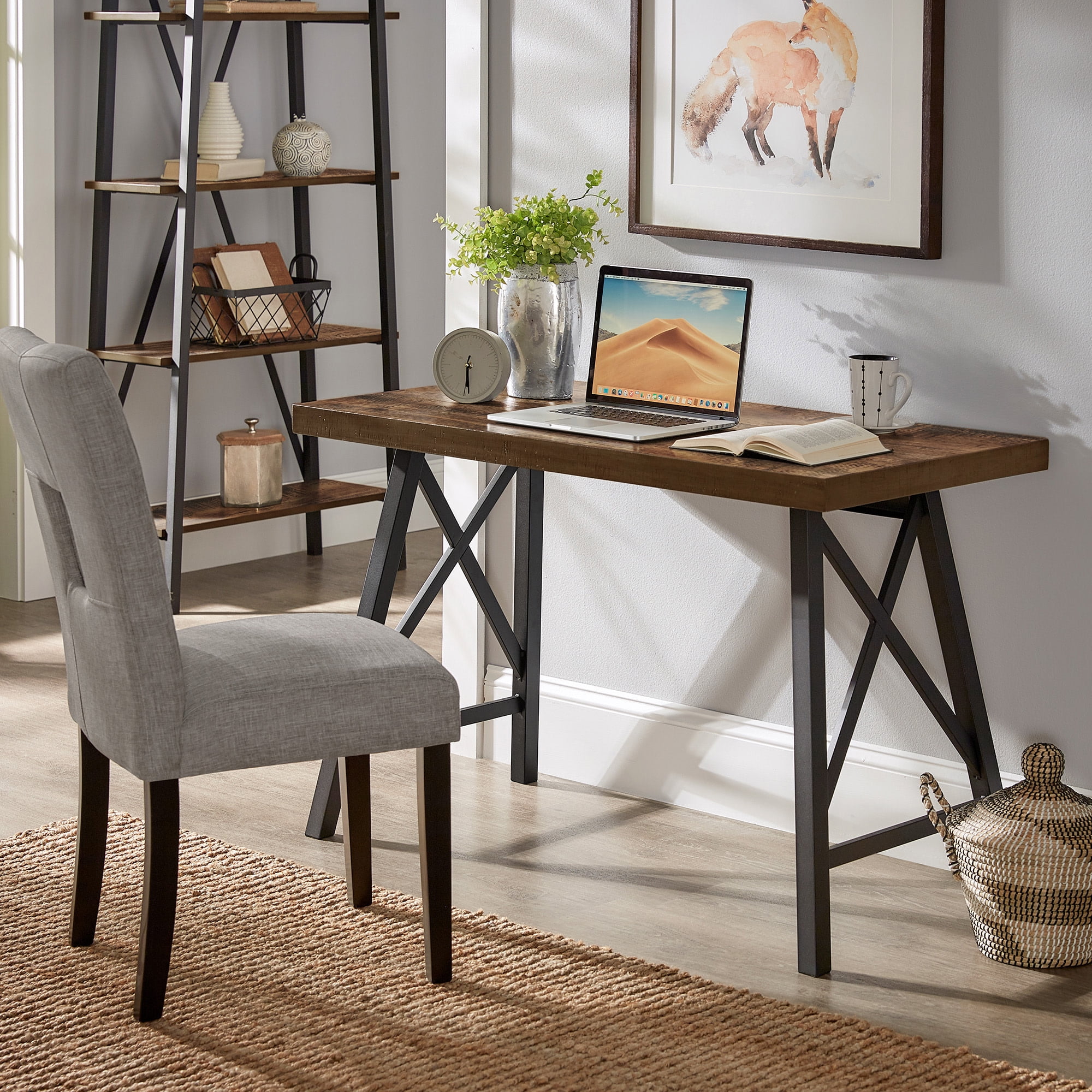 Weston Home Westyn Rustic X-Base Desk,Brown Finish