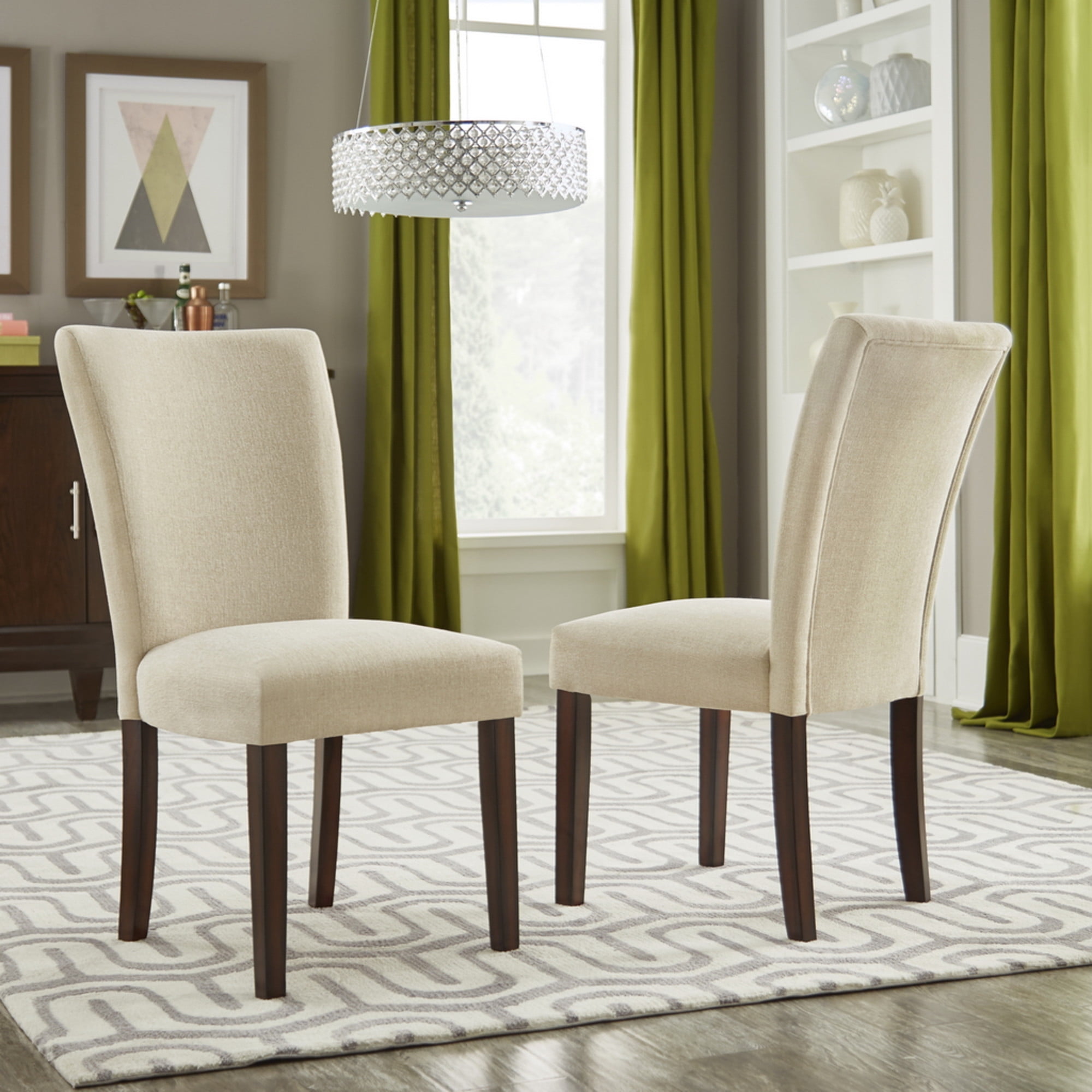 Weston Home Wingston Classic Upholstered Dining Side Chair, Beige/Espresso (Set of 2)