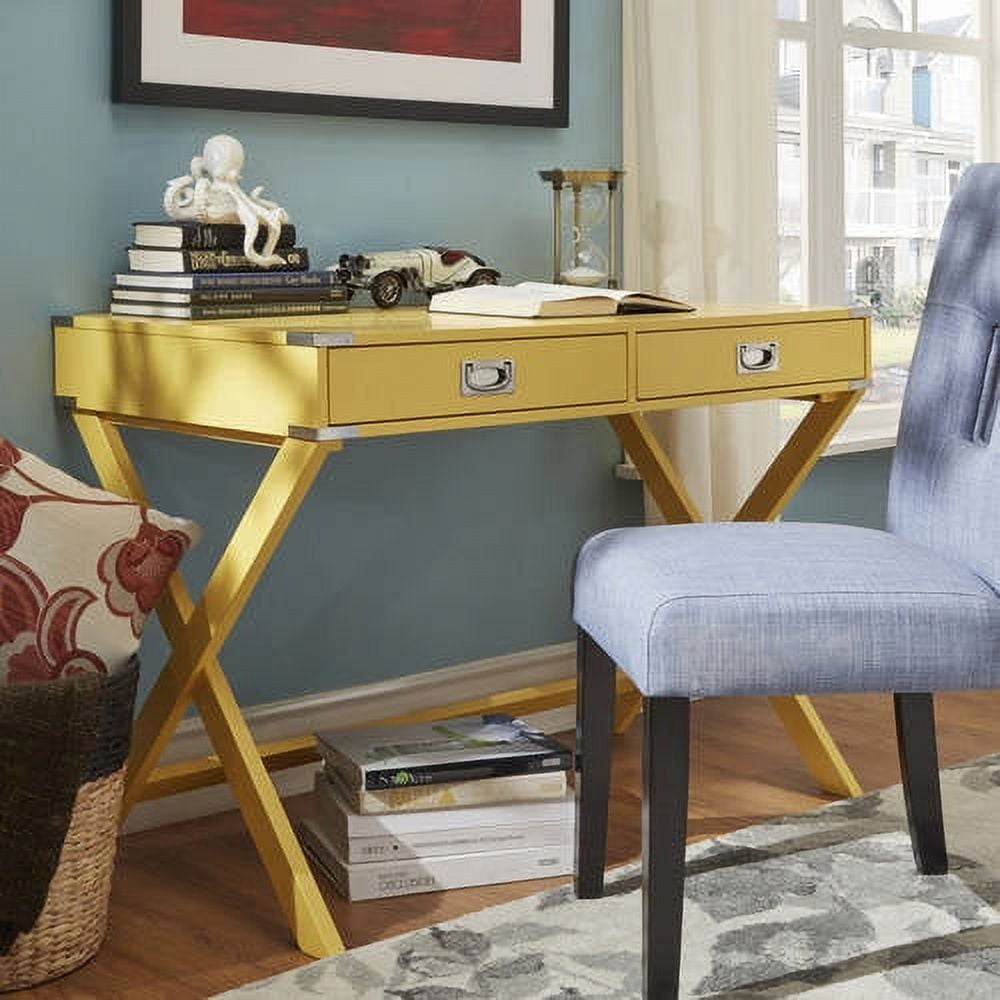 Weston Home Wood X Base Campaign Writing Desk with Drawers Banana Yellow