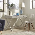 thumbnail image 1 of Weston Home Wood X-Base Campaign Writing Desk with Drawers, Silver Birch, 1 of 7