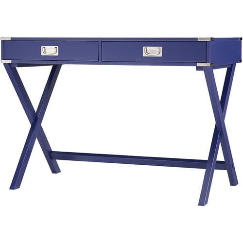 Weston Home Wood X-Base Campaign Writing Desk with Drawers, Twilight ...
