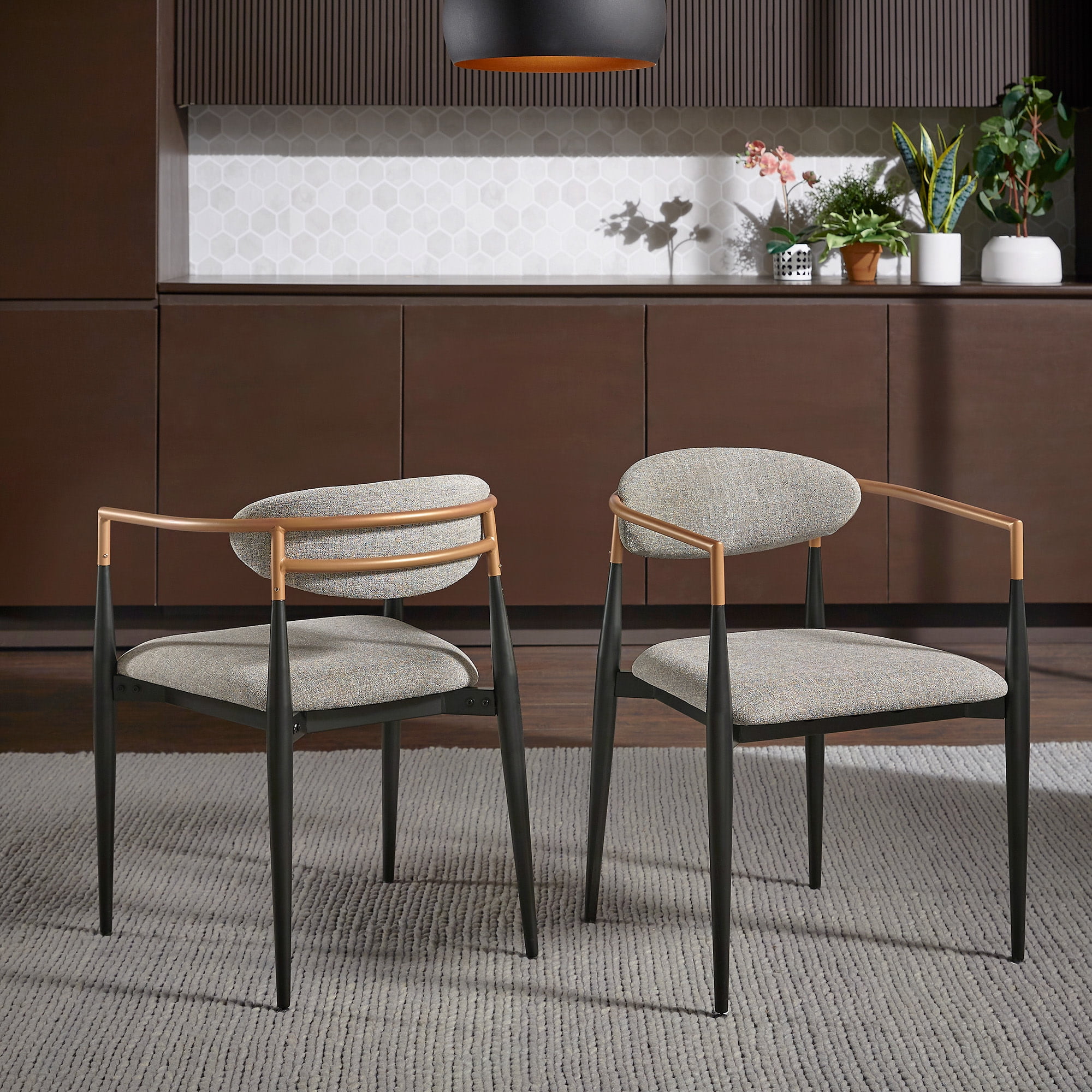 Weston Home Yuma Mid-Century Modern Dining Chair with Two-Tone Amber Dust & Black Finish, Light Gray (Set of 2)
