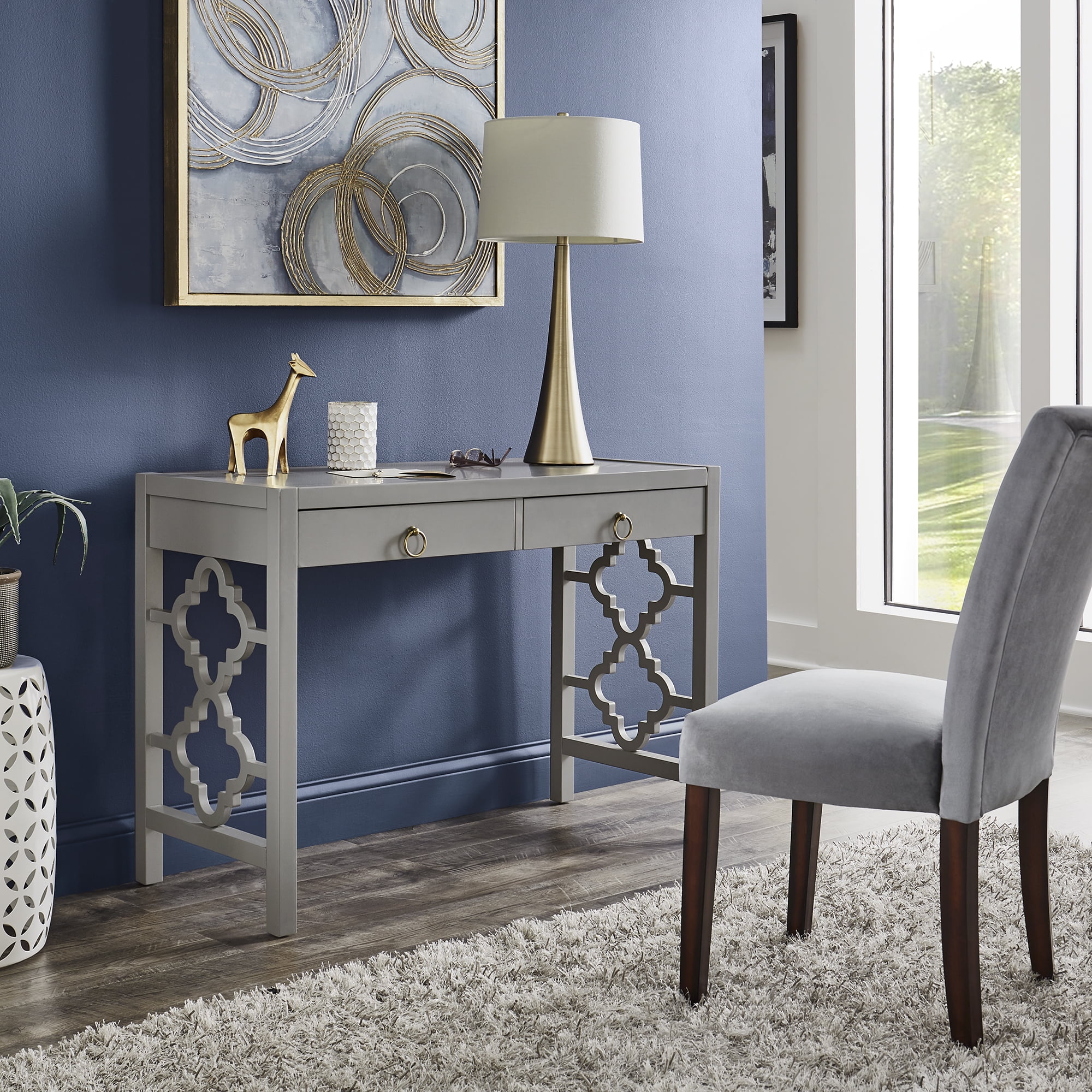 Weston Home Zaylee 2-Drawer Wood Writing Desk, Frost Grey Finish
