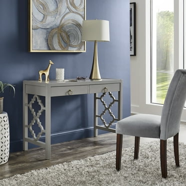 Weston Home Zaylee 2-Drawer Writing Desk, Frost Grey Finish