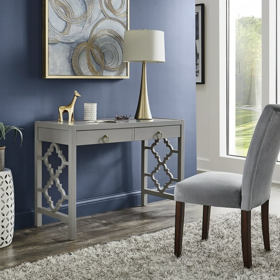 Weston Home Zaylee 2-Drawer Wood Writing Desk, Frost Grey Finish