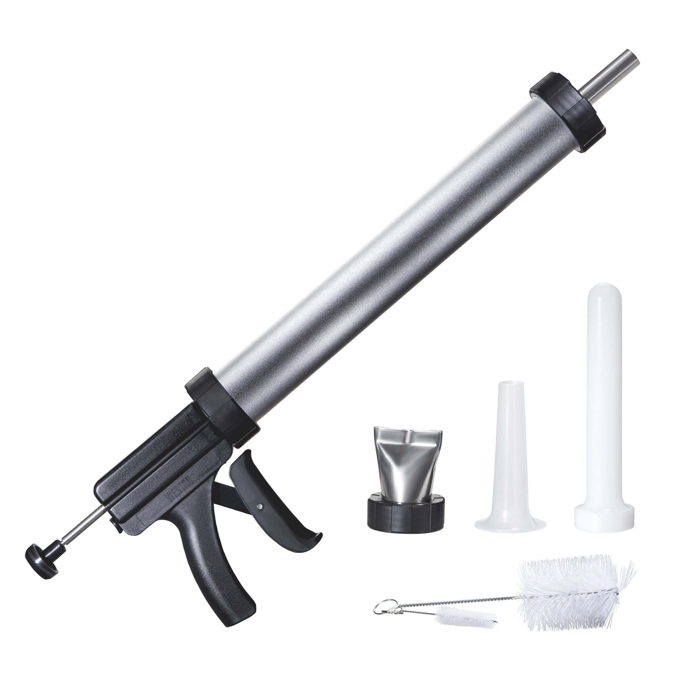 Weston Original Beef Jerky Gun Kit, Makes Flat and Round Snack Sticks, 1.5lbs Meat Capacity, With Sausage Funnel, 2 Nozzles, Stomper and Two Cleaning Brushes, Black