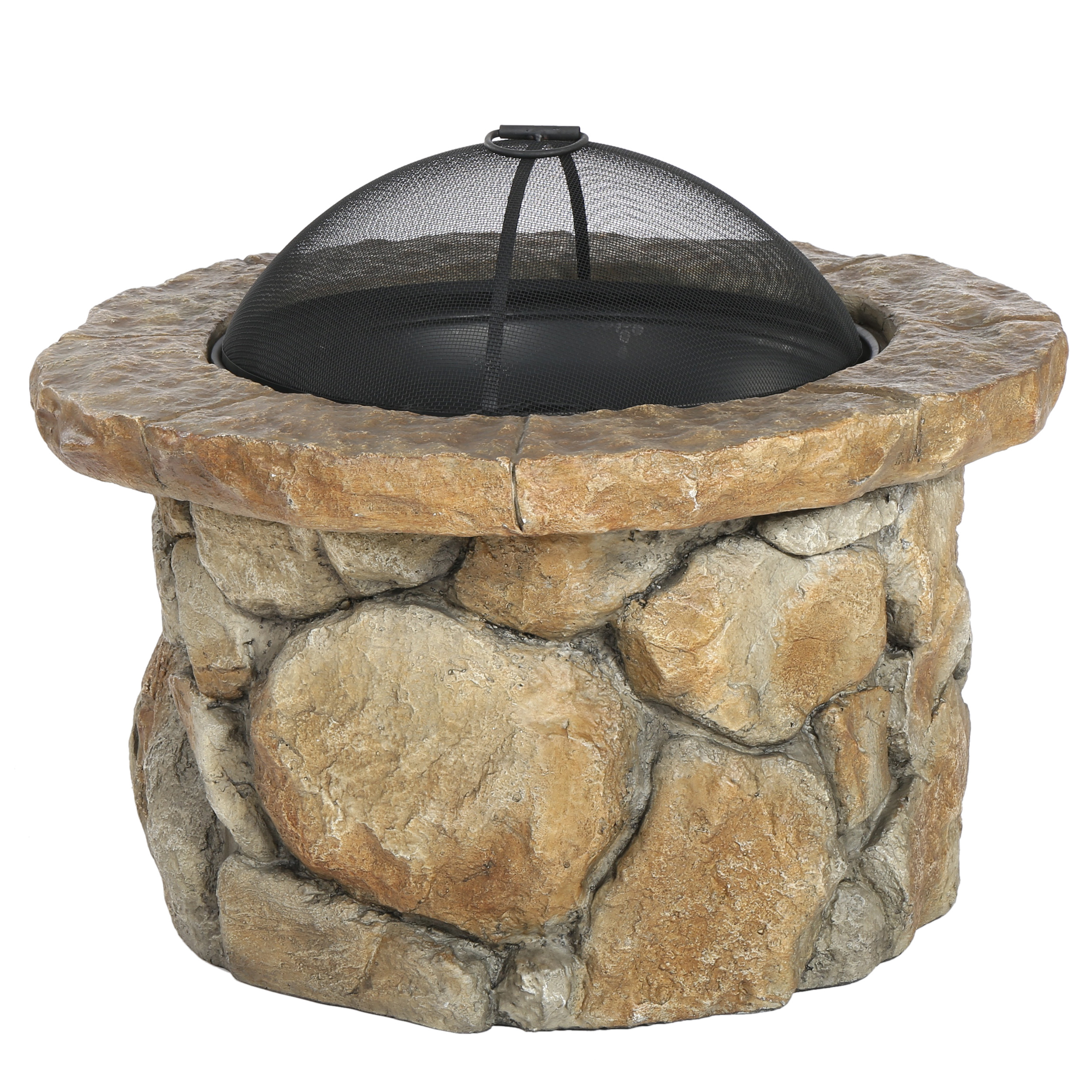 Weston Outdoor Lightweight Concrete Wood Burning Fire Pit, Natural Stone
