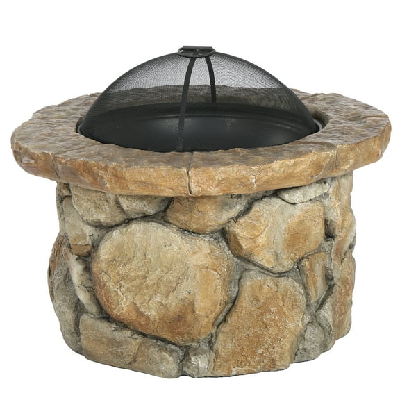Weston Outdoor Lightweight Concrete Wood Burning Fire Pit, Natural Stone