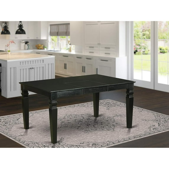 East West Furniture Weston Rectangular Dining Table - Linen White Finish, 18" Butterfly Leaf - Kitchen Table-Finish:Black
