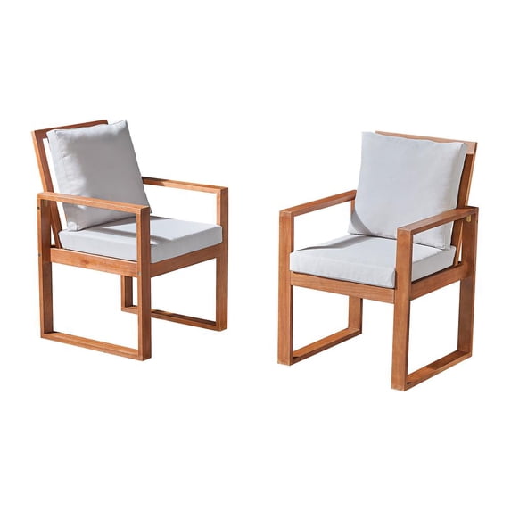Weston Eucalyptus Wood Outdoor Dining Chairs with Gray Cushions/Set of 2
