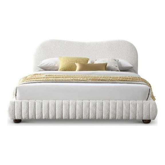 Weston Upholstered Fabric & Solid Wood Queen Platform Bed in Cream