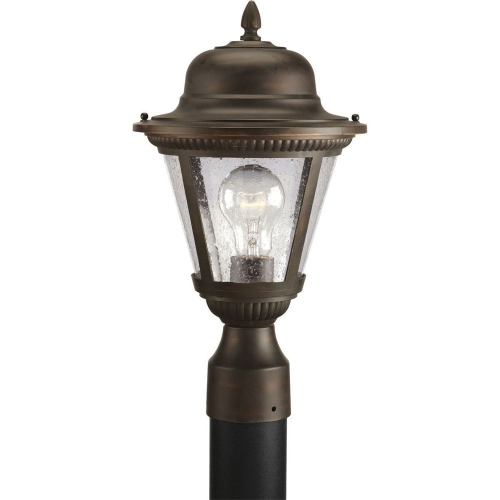 Antique Bronze Clear Seeded Glass Outdoor Post Lantern