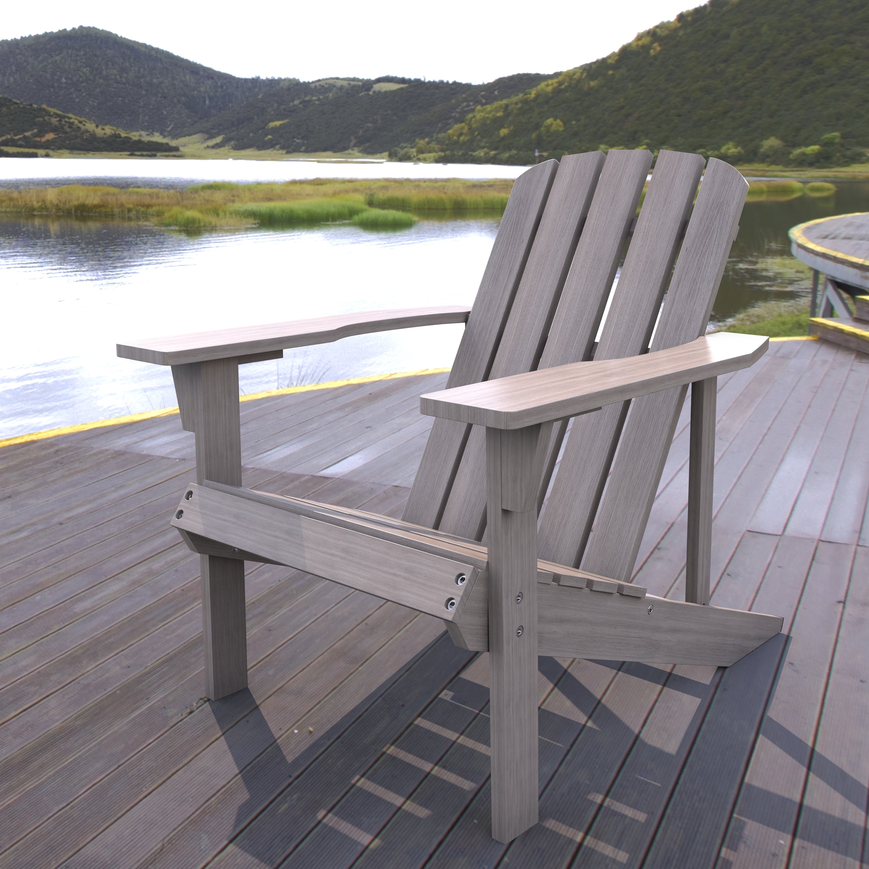 Westport Outdoor Patio Traditional Acacia Wood Adirondack Chair, Gray ...