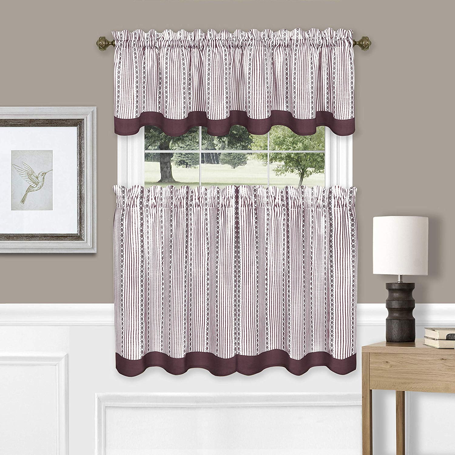 Burgundy Polyester Rod Pocket Kitchen Tier and Valance Set
