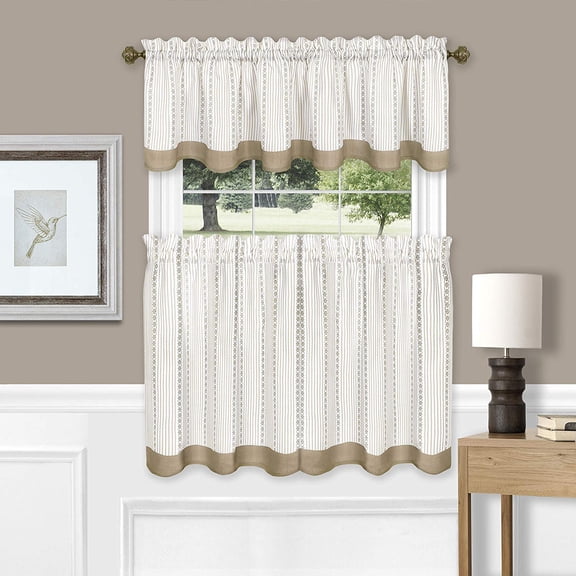 Westport Window Kitchen Curtains 3-Piece Tier & Valance Set (Taupe, 58" W x 24" L)