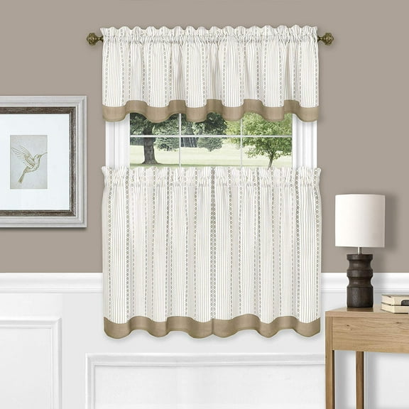 Westport Window Kitchen Curtains 3-Piece Tier & Valance Set (Taupe, 58" W x 36" L)