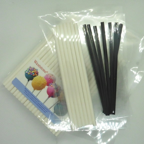 Weststone - 100pcs 6" Lollipop Sticks + 100 Poly Bags + 100 Black Twist Ties for Cake Pops
