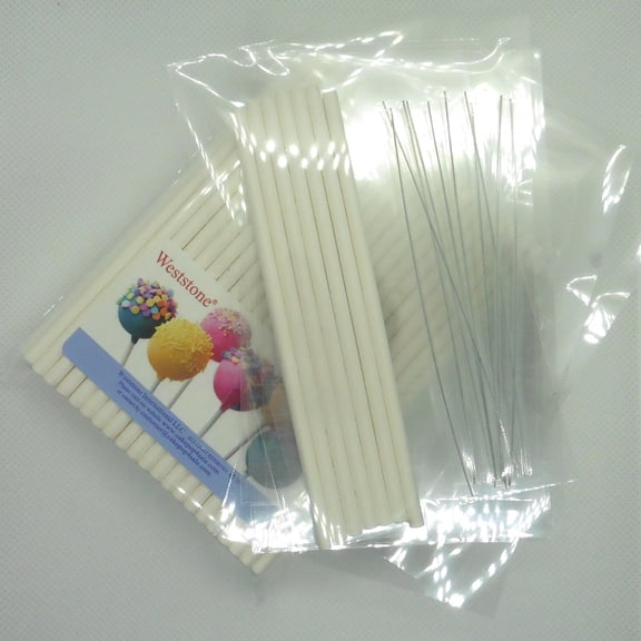 Weststone - 100pcs 6" Lollipop Sticks + 100 Poly Bags + 100 Clear Twist Ties for Cake Pops