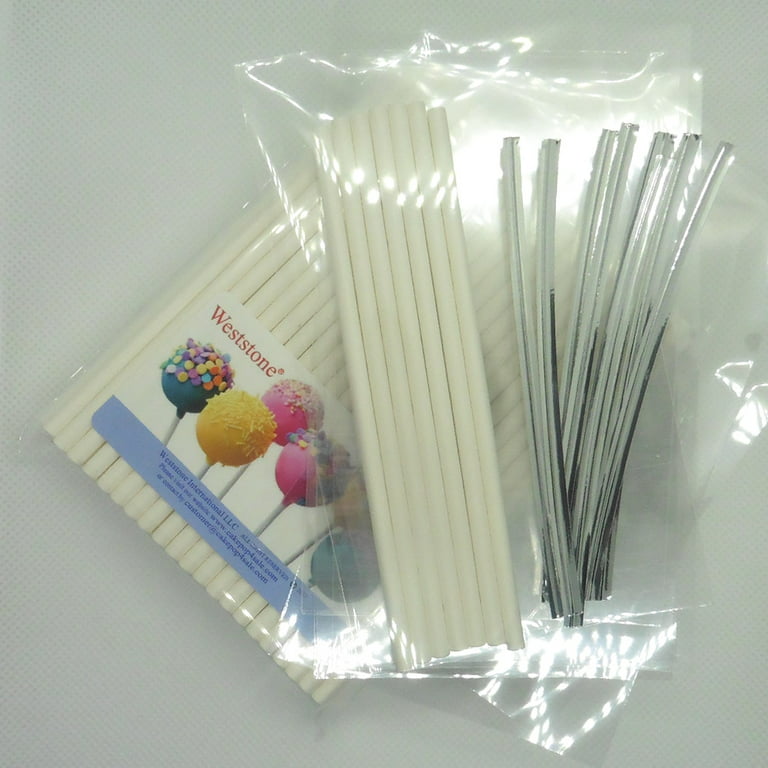 Weststone - 100pcs 6 Lollipop Sticks + 100 Poly Bags + 100 Silver Twist  Ties for Cake Pops