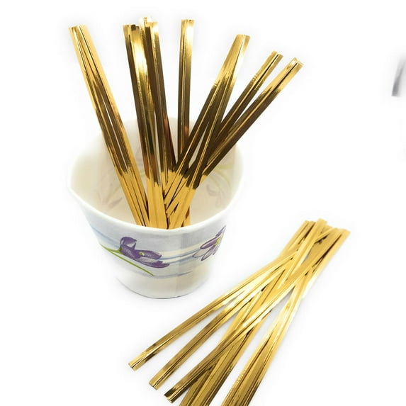 Weststone 200pcs 6" GOLD Metallic twist ties to Seal Homemade Lollipops, or to Decorate Floral Bouquets and Favor Boxes. - Gold