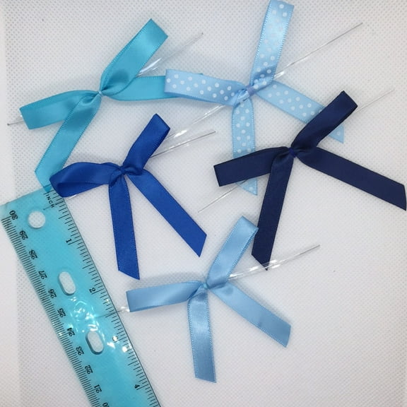 Weststone 25pcs 2 1/2" Solid Tiffany Blue Satin Fabric Pre-tied Ribbon Bows for Cello Bags