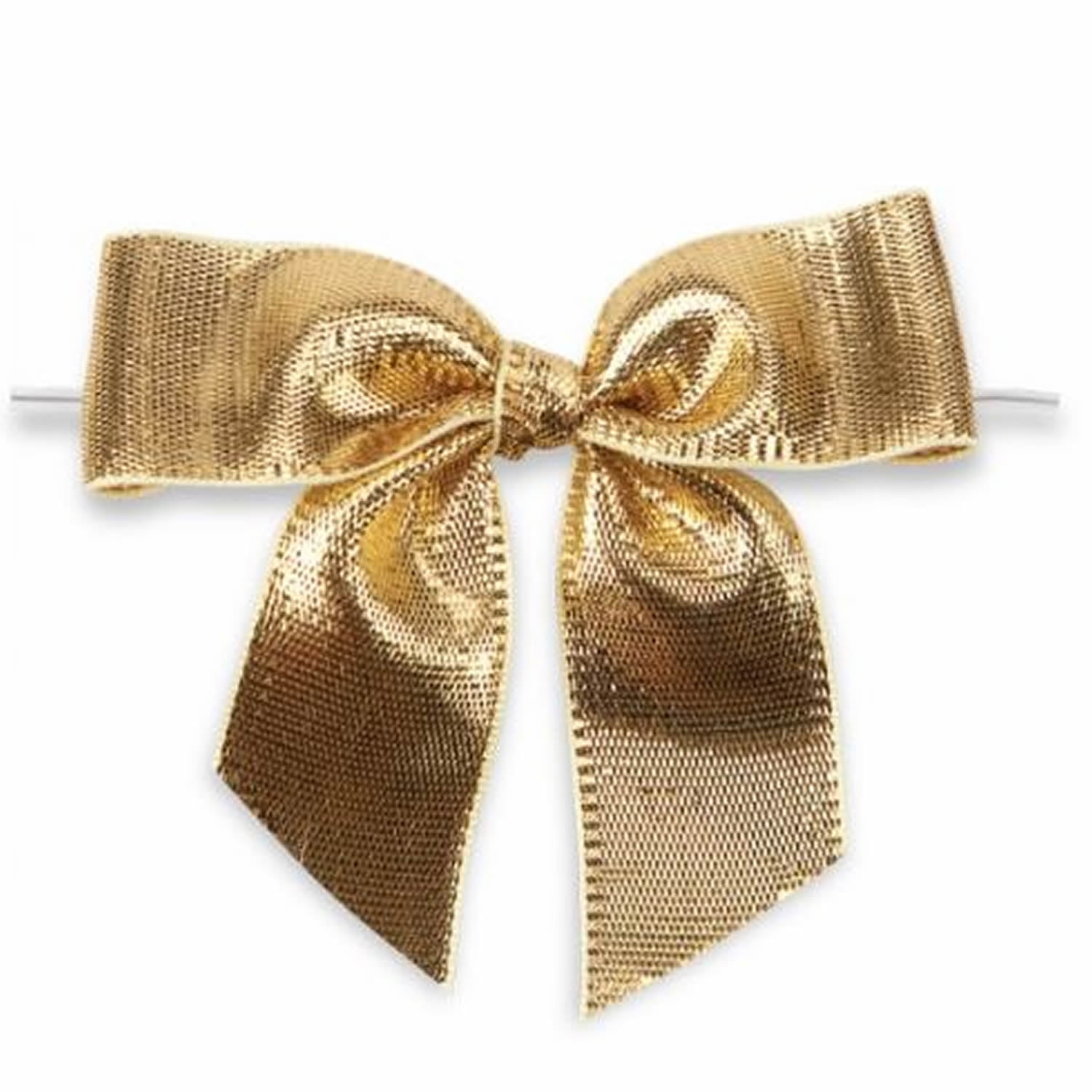 Weststone 50pcs Metallic Gold Bows 3 1/2" Span x 2" Tail, Ribbon Width 1", Pre-Tied Bows or Self-Adhesive Bows