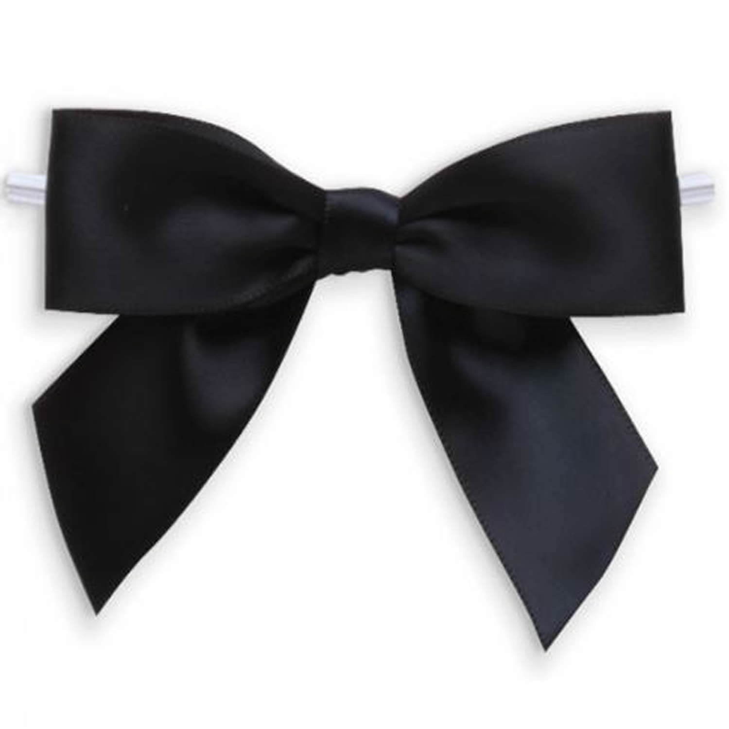 Weststone 50pcs Satin Black Bows 3 1/2" Span x 2" Tail, Ribbon Width 1", Pre-Tied Bows or Self-Adhesive Bows