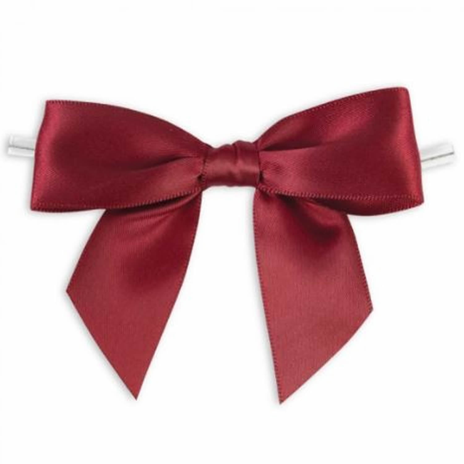 Weststone 50pcs Satin Burgundy Bows 3 1/2" Span x 2" Tail, Ribbon Width 1", Pre-Tied Bows or Self-Adhesive Bows