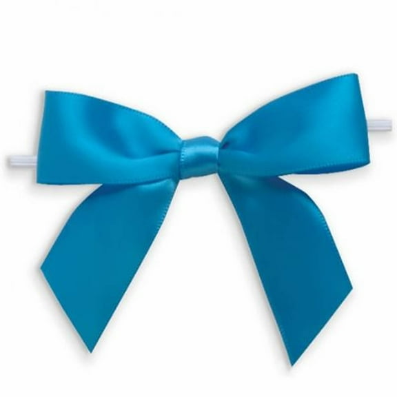 Weststone 50pcs Satin Island Blue Bows 3 1/2" Span x 2" Tail, Ribbon Width 1", Pre-Tied Bows or Self-Adhesive Bows
