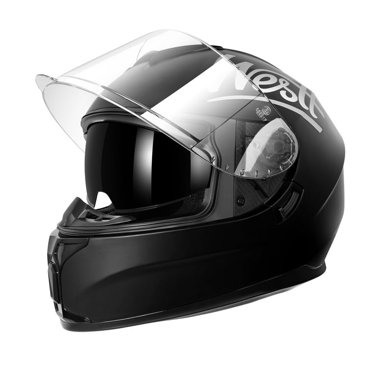 dot certified black motorcycle helmet Westt Full Face Helmet - Motorcyle Helmet with Dual Visor DOT Approved -  Black S