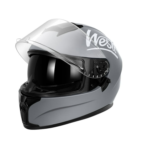 Westt Full Face Helmet - Motorcyle Helmet with Dual Visor DOT Approved - Grey M