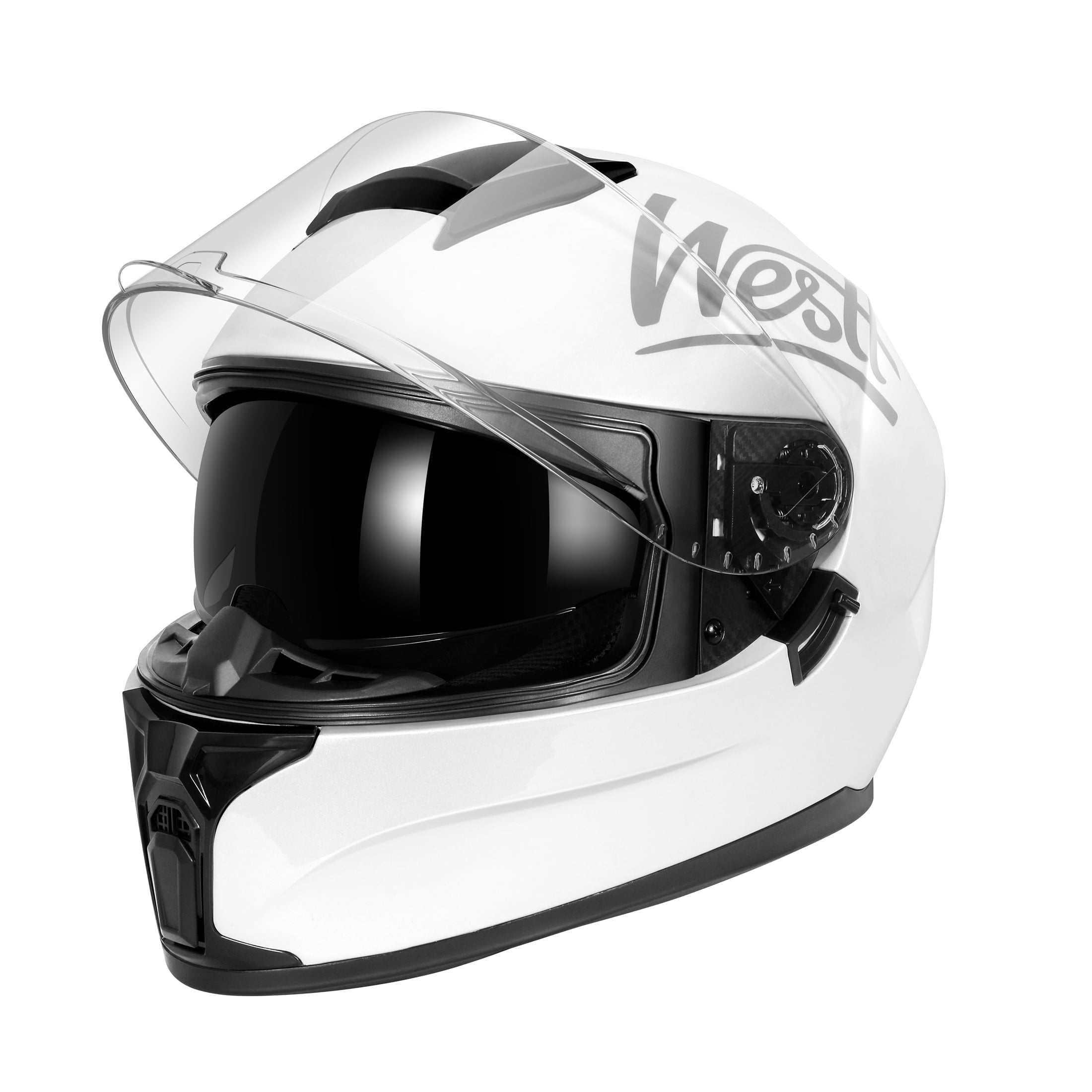 Westt Full Face Helmet - Motorcyle Helmet with Dual Visor DOT Approved - White XL