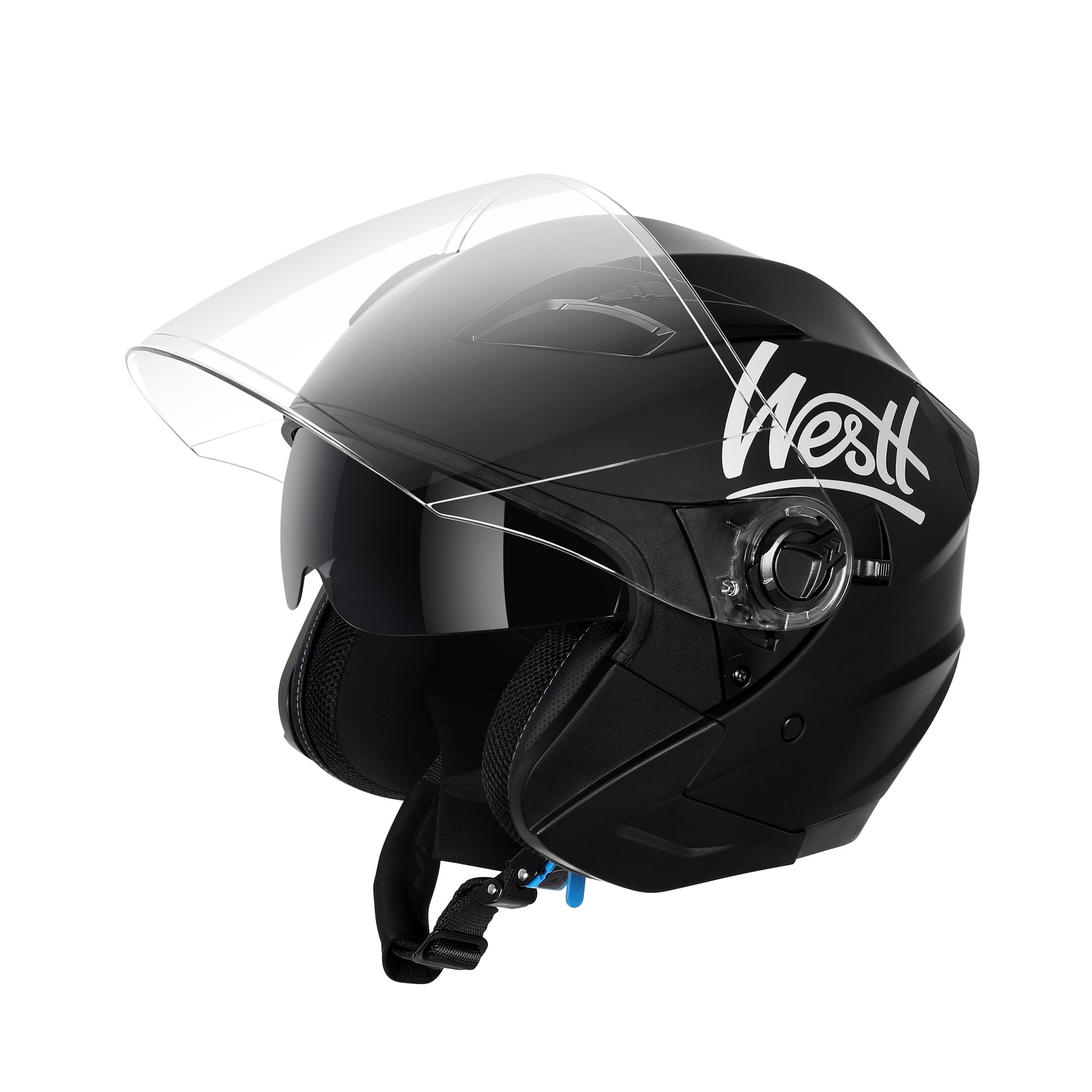 Westt Helmets for Adults– Open Face Helmet with Dual Sun Visor– Motorcycle Helmet for Men and Women DOT Approved Scooter Motorbike Street Jet Series Black M