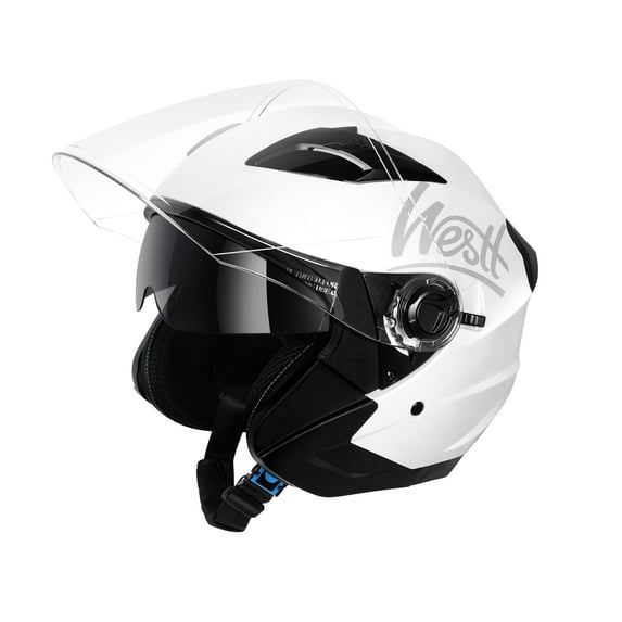 Westt Helmets for Adults– Open Face Helmet with Dual Sun Visor– Motorcycle Helmet for Men and Women DOT Approved Scooter Motorbike Street Jet Series White L