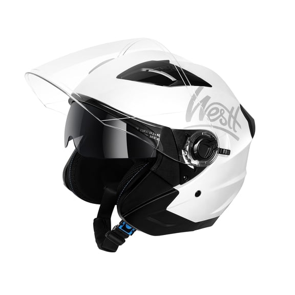 Westt Helmets for Adults– Open Face Helmet with Dual Sun Visor– Motorcycle Helmet for Men and Women DOT Approved Scooter Motorbike Street Jet Series White L