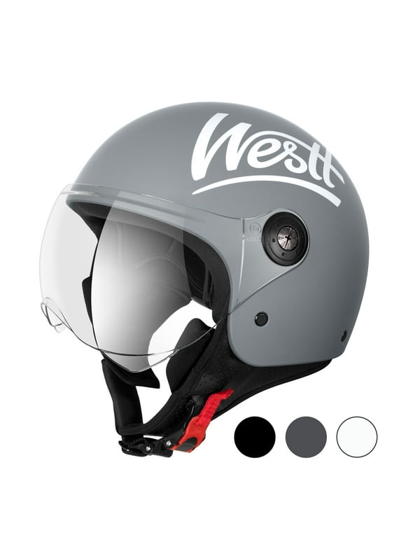 Westt Open Face Helmet - Motorcycle Helmet Moped 3/4 Half Vespa Vintage with Visor- Helmets for Adults DOT Touring Men Women Scooter Classic Series Grey S