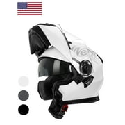 Westt Open Face Motorcycle Helmet - Motocross Helmet Liftable Chin & Dual Visor - ATV Helmets for Adults Motorcycle DOT Approved(L/White Torque X)