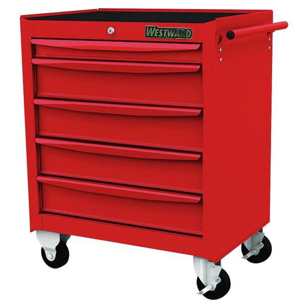 Westward 48RJ74 26 5 8 W Rolling Cabinet 5 Drawers Red 18 1 16 D x 28 1 2 H