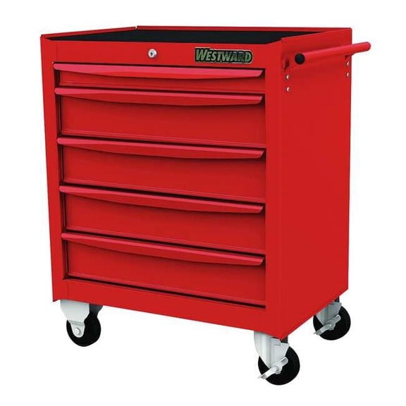 Westward 48RJ74 26-5/8"W Rolling Cabinet 5 Drawers, Red, 18-1/16"D x 28-1/2"H