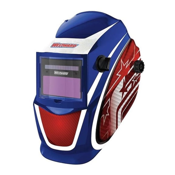 Westward Auto Dark Welding Helmet, Shade 4, 9-13, Blue/Red/White 22XX42